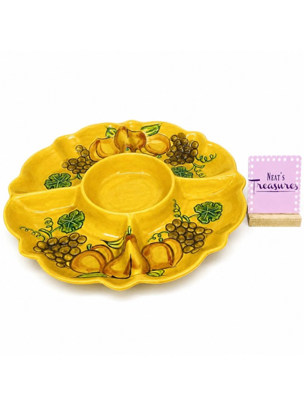 MCM California Pottery 2013 FRUIT Gold Large 5 Section Scallop Round Relish Tray